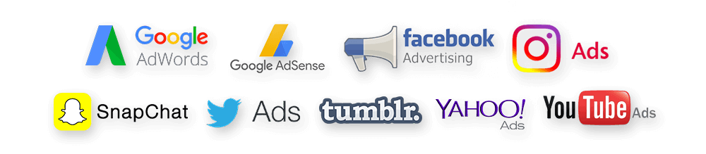 Vari Loghi di aziende che fanno PayPerClic tipo Google Ads, Facebook Ads, Bing Ads, Youtube Ads
